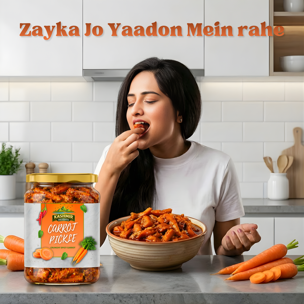 Kashmir Delights Carrot Pickle β Crisp & Spiced in Olive Oil - Kashmir Delights